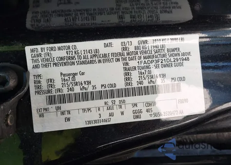 2013 Ford Focus Se from USA, damaged, VIN 1FADP3F21DL291948